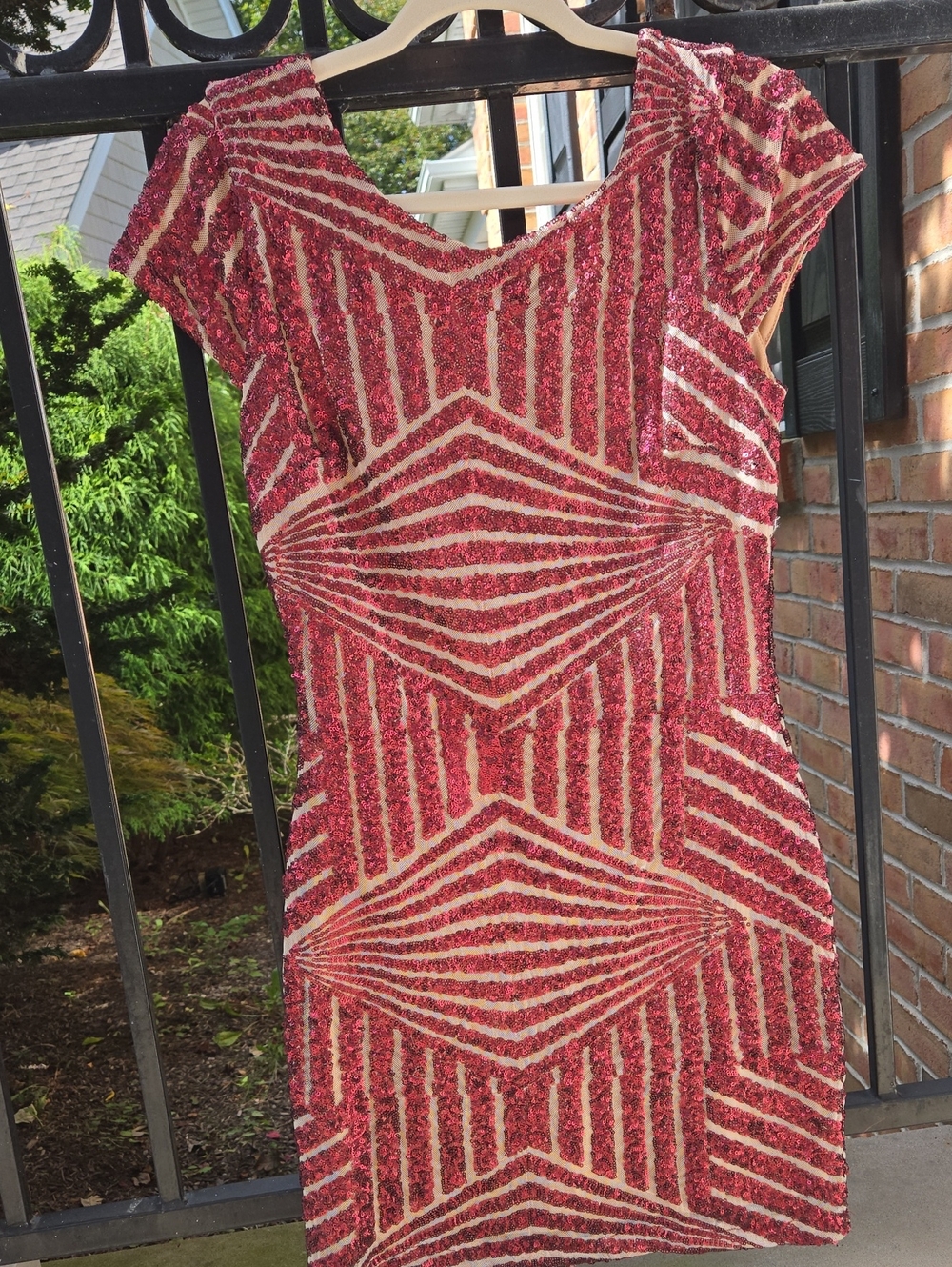 Just Me Red Sequin Geometric Sheath Dress